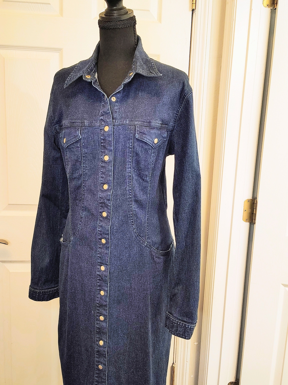 Vintage Newport News Denim Maxi Dress Long Sleeve Mothers Day 90s Y2K Western 12 - Picture 2 of 12